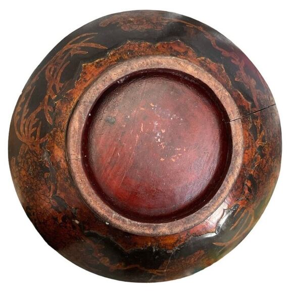 Antique Chinese Chrysanthemum Wooden Handled Bowl - Picture 6 of 11